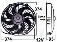 Vapaatuuletin 12V imevä 345 mm viistolapa