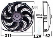 Vapaatuuletin 12V imevä 280 mm viistolapa