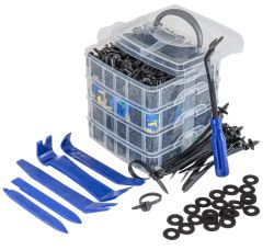 Muovikiinnikesarja 1211 osaa – klipsit, niitit ja irrotustyökalut