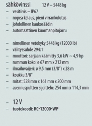 Vinssi Rock vesitiivis 12V 5448 kg  